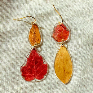 Mismatched double fall leaf earrings