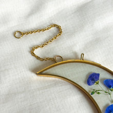 Load image into Gallery viewer, Blue flax gold crescent moon wall hanging
