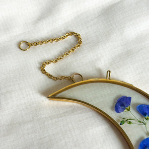 Blue flax gold crescent moon wall hanging
