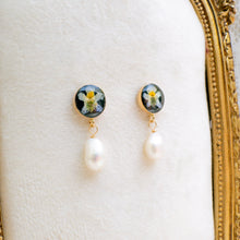 Load image into Gallery viewer, Black violet pearl drop stud - gold-filled
