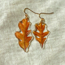 Load image into Gallery viewer, Small orange oak leaf earrings
