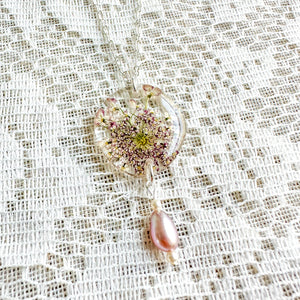 Queen Anne’s Lace pearl drop necklace