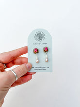 Load image into Gallery viewer, Rose bud studs with pearl drops
