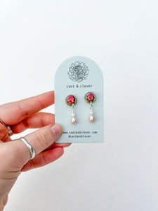 Rose bud studs with pearl drops