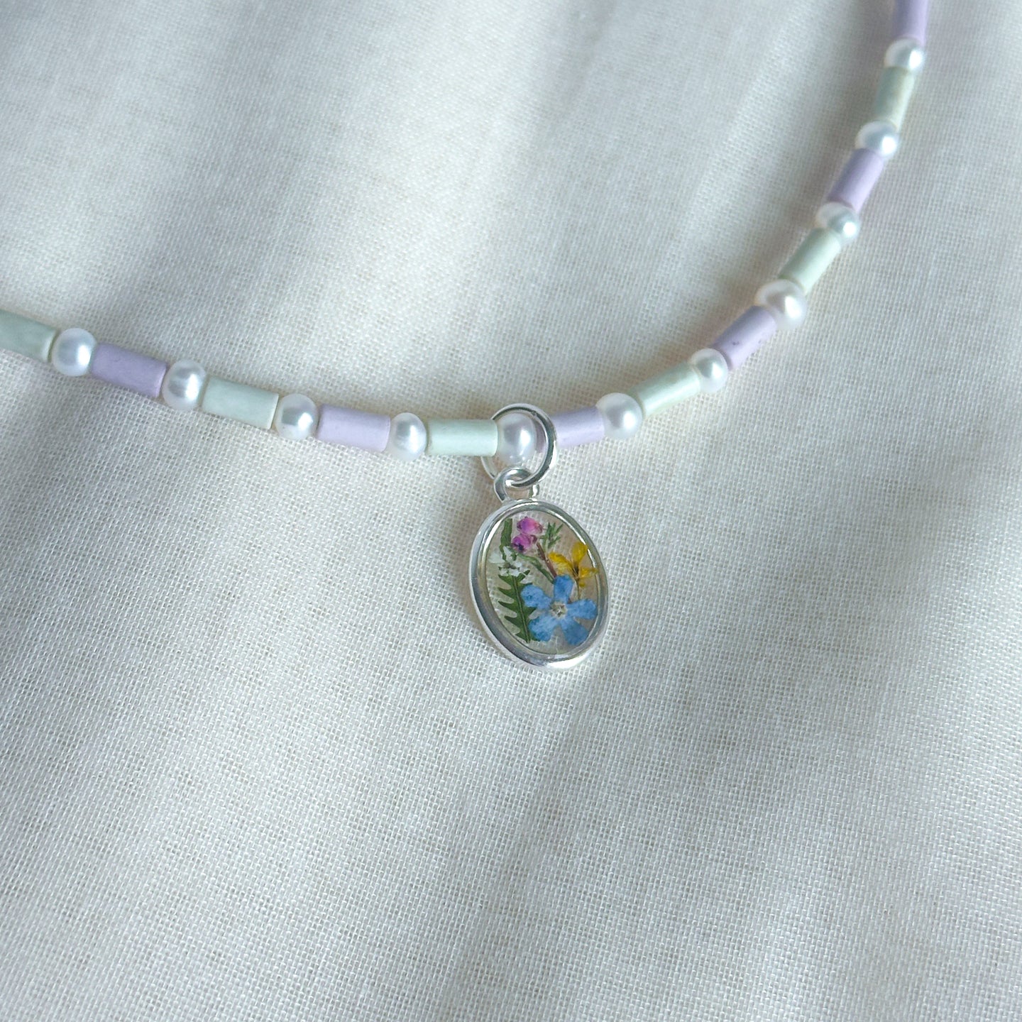 Garden Window ceramic and pearl beaded necklace