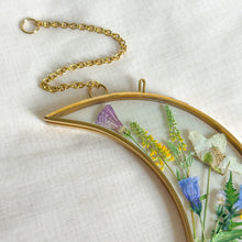 Load image into Gallery viewer, Wildflower garden gold crescent moon wall hanging (no. 3)

