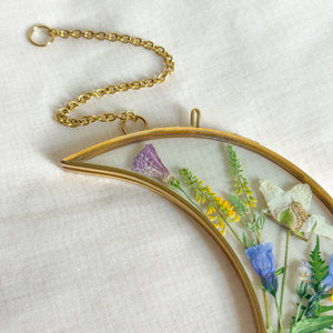 Wildflower garden gold crescent moon wall hanging (no. 3)