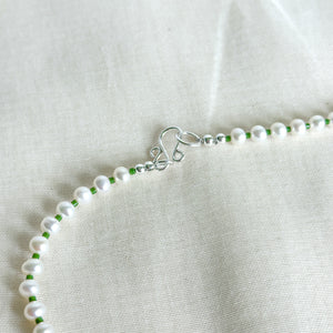Fern freshwater pearl beaded charm necklace