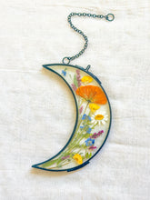 Load image into Gallery viewer, Black crescent moon wildflower garden wall hanging
