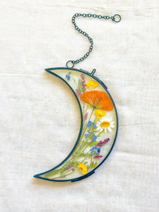 Black crescent moon wildflower garden wall hanging