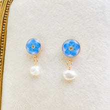 Load image into Gallery viewer, Forget-me-not pearl drop studs - gold-filled
