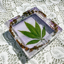 Load image into Gallery viewer, Lavender white and purple marble cannabis leaf square ash tray
