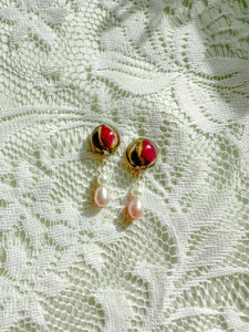 Rose bud studs with pearl drops