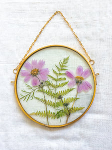 Pink cosmo & fern large circle wall hanging