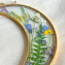 Load image into Gallery viewer, Wildflower garden gold crescent moon wall hanging (no. 3)
