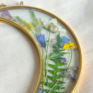Wildflower garden gold crescent moon wall hanging (no. 3)