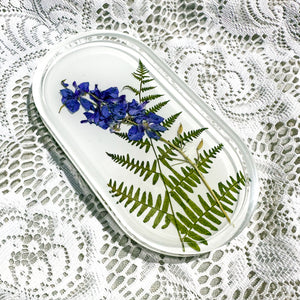 Oval fern and larkspur white tray