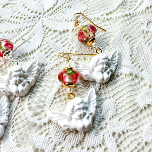 Cherub rose petal bead earring