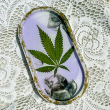 Load image into Gallery viewer, Oval sage and cannabis leaf marble tray
