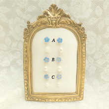 Load image into Gallery viewer, Forget-me-not pearl drop studs - sterling silver
