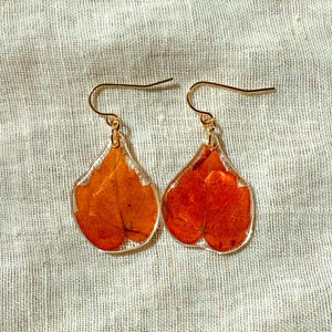 Orange ivy leaf earrings