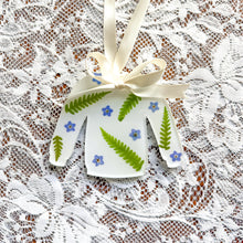 Load image into Gallery viewer, Forget-me-not fern white sweater ornament
