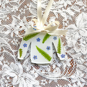 Forget-me-not fern white sweater ornament