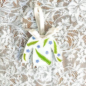 Forget-me-not fern white sweater ornament