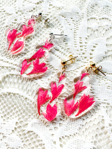 Pink cornflower wonky vase earring