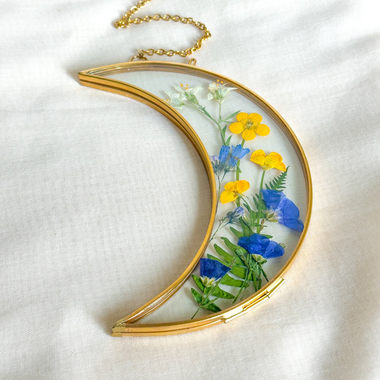 Wildflower garden gold crescent moon wall hanging (no. 2)