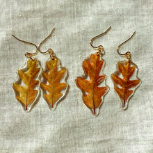 Load image into Gallery viewer, Small orange oak leaf earrings
