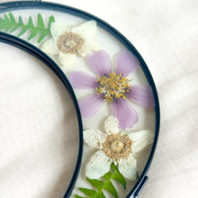 Load image into Gallery viewer, Pink cosmo &amp; white wild rose black crescent moon wall hanging
