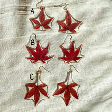 Load image into Gallery viewer, Large red maple leaf earrings
