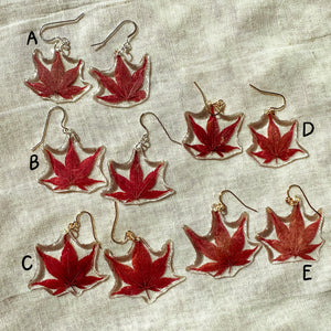 Small red maple leaf earrings