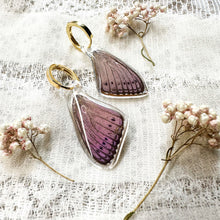 Load image into Gallery viewer, Reversible purple and orange wing earrings
