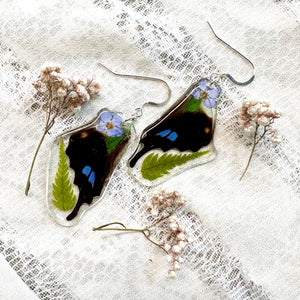 Purple spotted swallowtail wing earrings