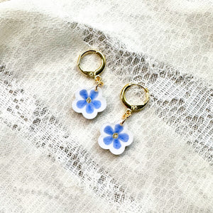 Forget-me-not white huggie hoops