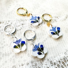 Load image into Gallery viewer, Forget-me-not white huggie hoops
