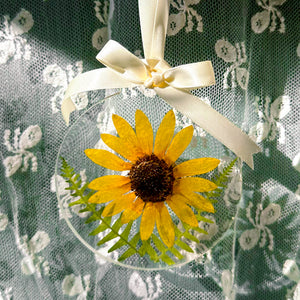 Sunflower and fern circle ornament