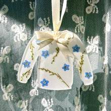 Load image into Gallery viewer, Forget-me-not and sage white sweater ornament
