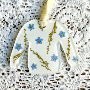 Forget-me-not and sage white sweater ornament