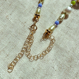 Abilene Necklace | Pressed forget-me-not beads and freshwater pearls