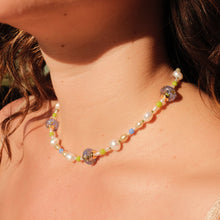 Load image into Gallery viewer, Abilene Necklace | Pressed forget-me-not beads and freshwater pearls
