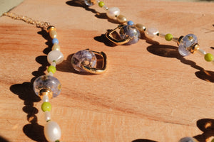 Abilene Necklace | Pressed forget-me-not beads and freshwater pearls