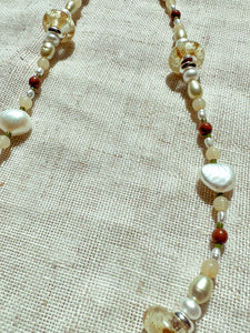 Bethany Necklace | Pressed bridal wreath beads and freshwater pearls