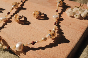 Bethany Necklace | Pressed bridal wreath beads and freshwater pearls