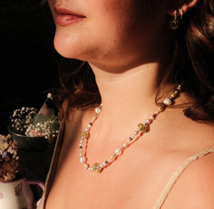 Dorothy Necklace | Pressed sage brush beads and freshwater pearls