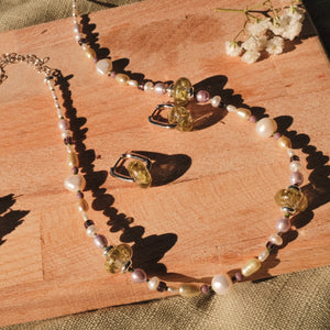 Dorothy Necklace | Pressed sage brush beads and freshwater pearls