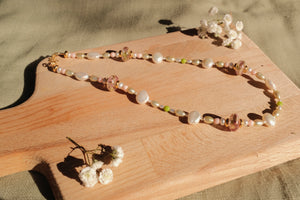 Eileen Necklace | Pressed nettleleaf beads and freshwater pearls