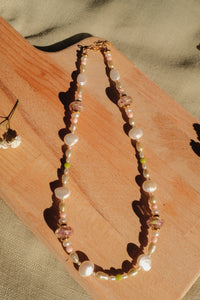 Eileen Necklace | Pressed nettleleaf beads and freshwater pearls